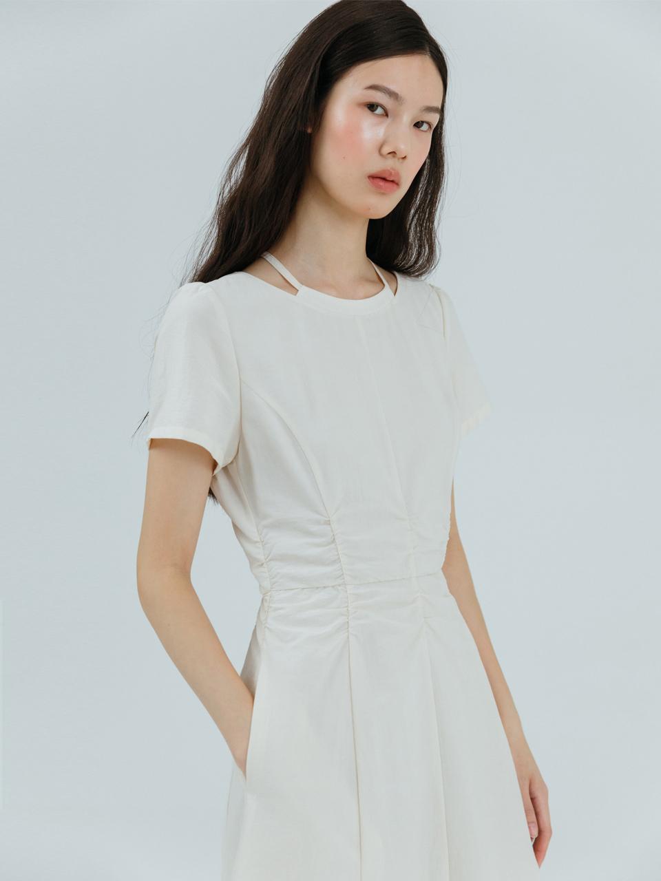 ETMON Double Neck Cut-Out Dress [Cream]