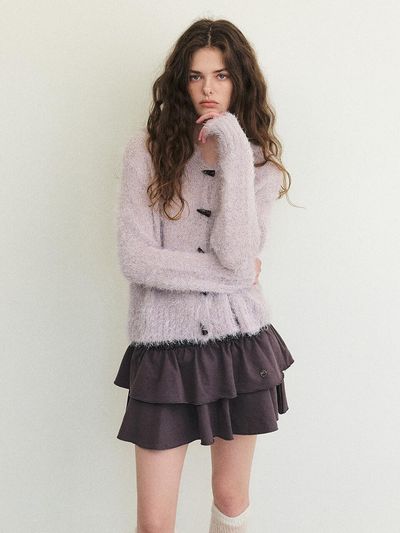 ETMON Fluffy Sailor Knit Cardigan, Grape Grey