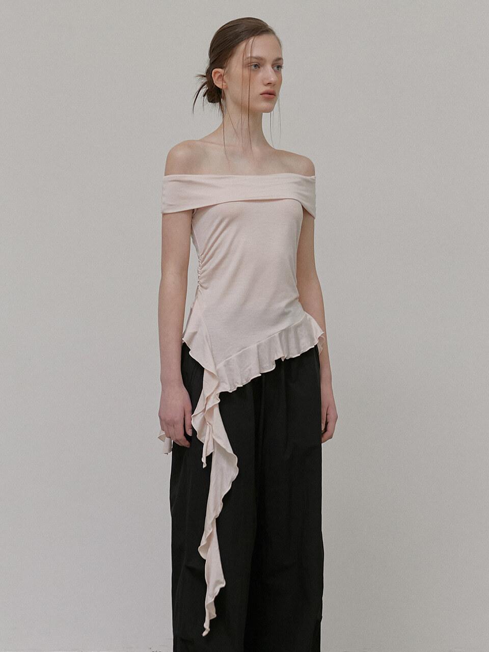 ETMON Frill Off Shoulder T-Shirt, Pink