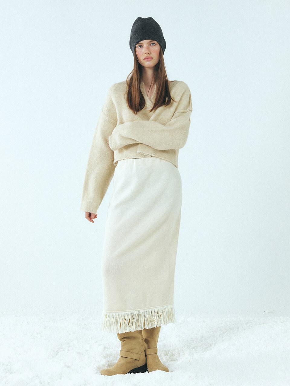 ETMON Fringe Knitted Skirt