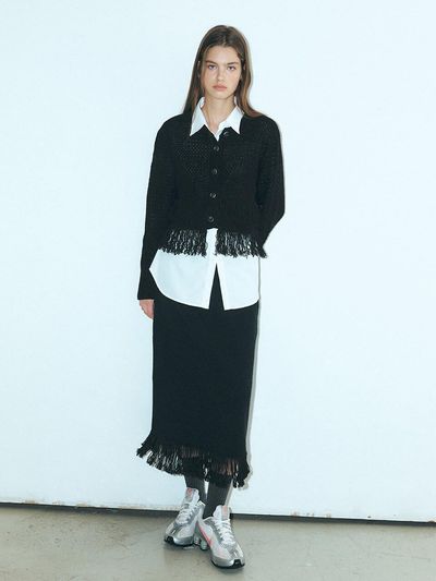 ETMON Fringe Knitted Skirt, Black