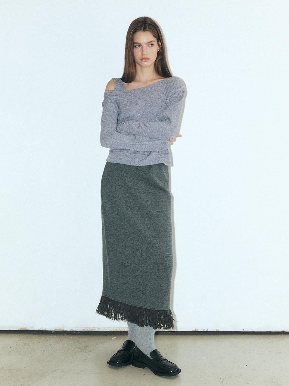 ETMON Fringe Knitted Skirt, Grey