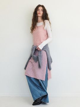ETMON Fringe Lace Slip Dress, Pink