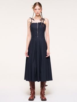 ETMON Front Zipper Pleated Slip Dress, Navy
