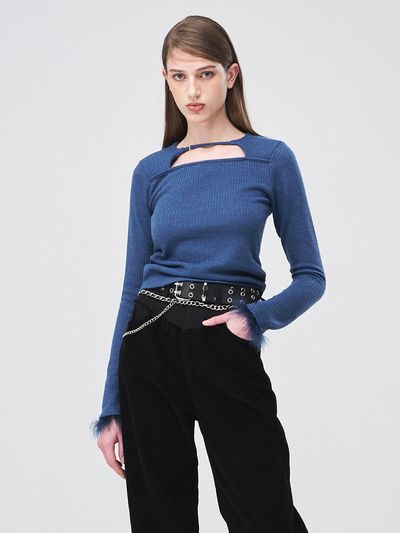 ETMON Fur Trimmed Strap T-shirt _ Blue