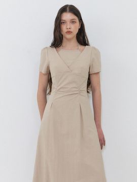 ETMON Halter-Neck Shirring Maxi Dress [Beige]