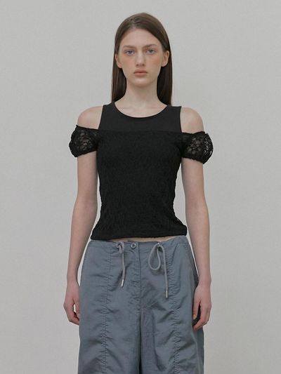 ETMON Lace Layered T-Shirt, Black