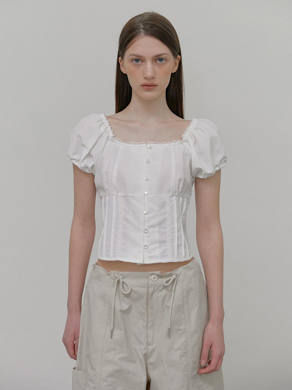 ETMON Lace Pintuck Blouse_White