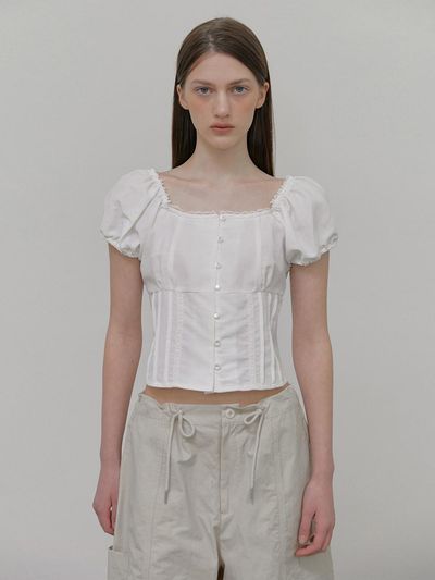 ETMON Lace Pintuck Blouse_White