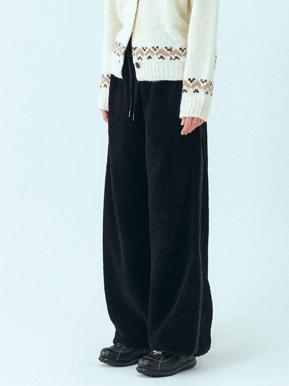 ETMON Lace Track Shearling Pants, Black