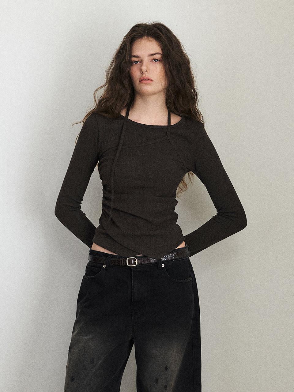ETMON Layered Halter Strap T - Shirt, Brown
