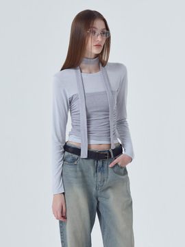 ETMON Layered Shirring Scarf T-Shirt, Ash Blue