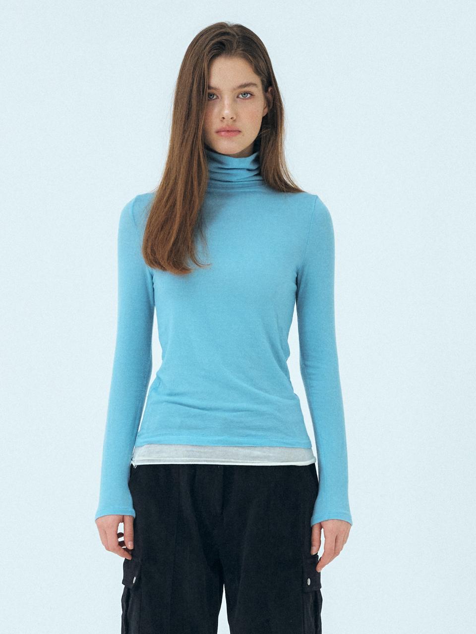 ETMON Layered Turtleneck T - Shirt, Sky Blue