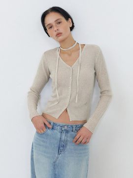 ETMON Linen Scarf Knit Cardigan [Light Brown]