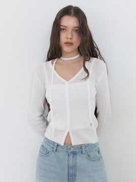 ETMON Linen Scarf Knit Cardigan [WHITE]