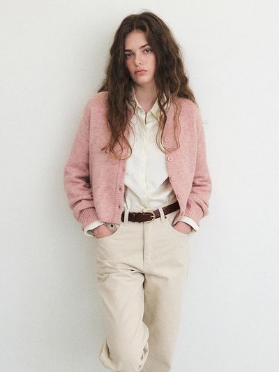 ETMON Mohair Knit Cardigan, Pink