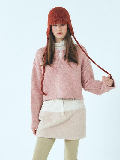 ETMON Neck - Slit Knit Pullover, Pink