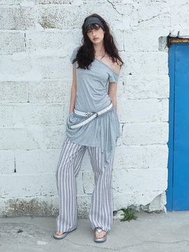 ETMON One-Shoulder Frill Mini Dress [Melange Grey]