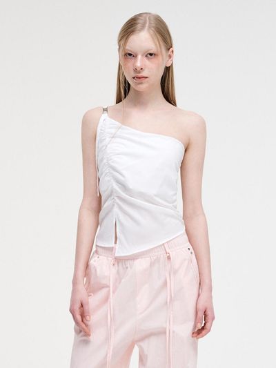 ETMON One Shoulder Buckle Blouse_White