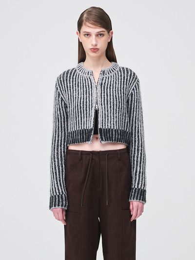 ETMON Ribbed Zip-Up Knit Cardigan _ Grey