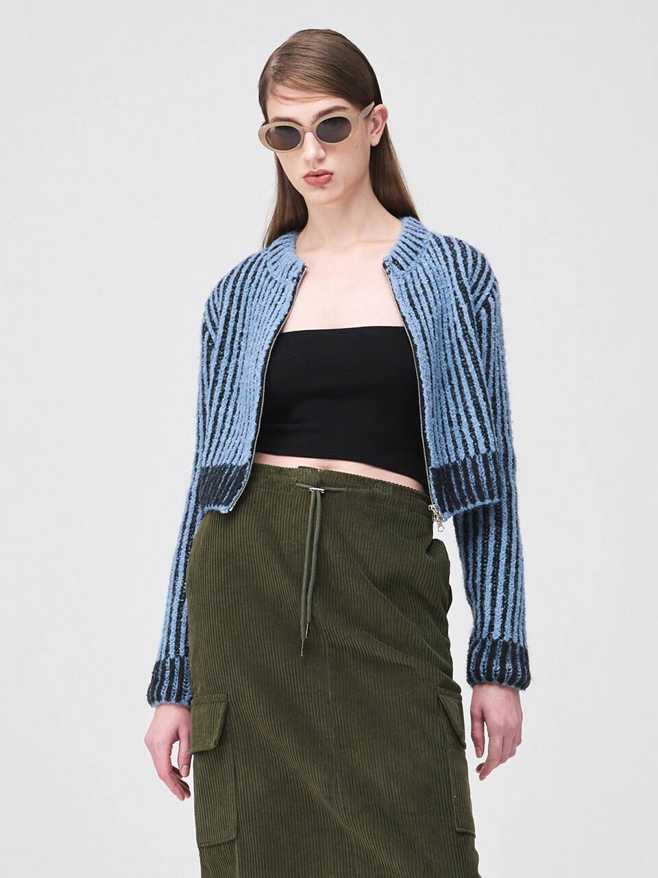 ETMON Ribbed Zip-Up Knit Cardigan _ Sky Blue