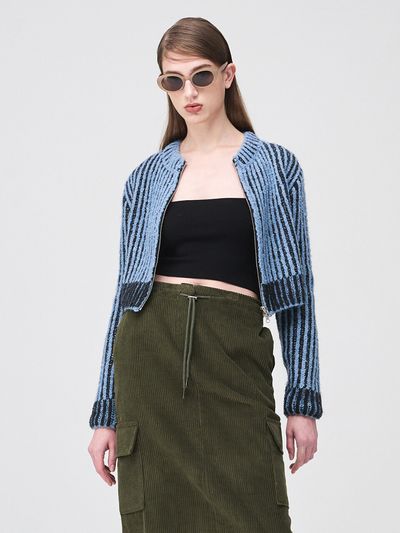 ETMON Ribbed Zip-Up Knit Cardigan _ Sky Blue
