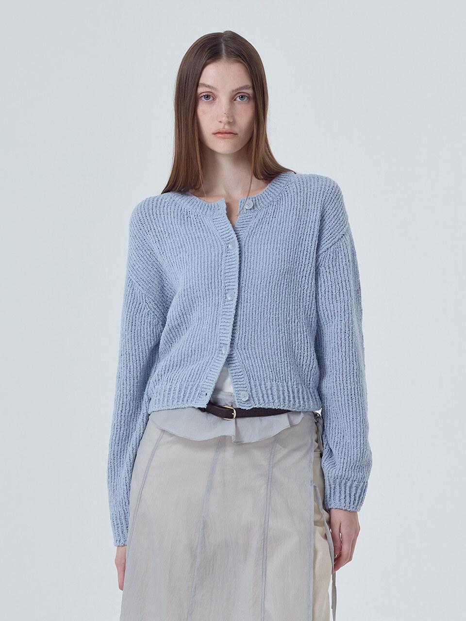 ETMON Round Boucle Knit Cardigan, Light Blue