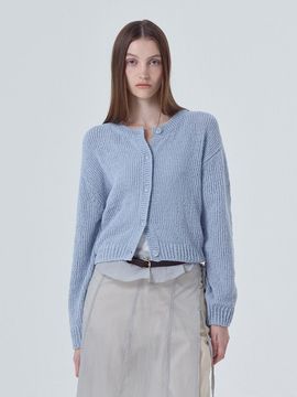 ETMON Round Boucle Knit Cardigan, Light Blue