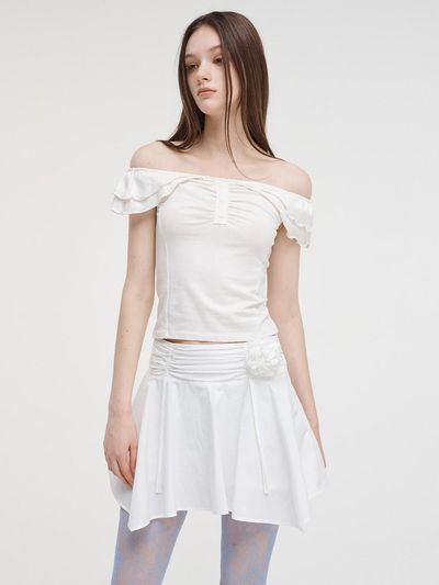 ETMON Ruffle Off Shoulder T-Shirt