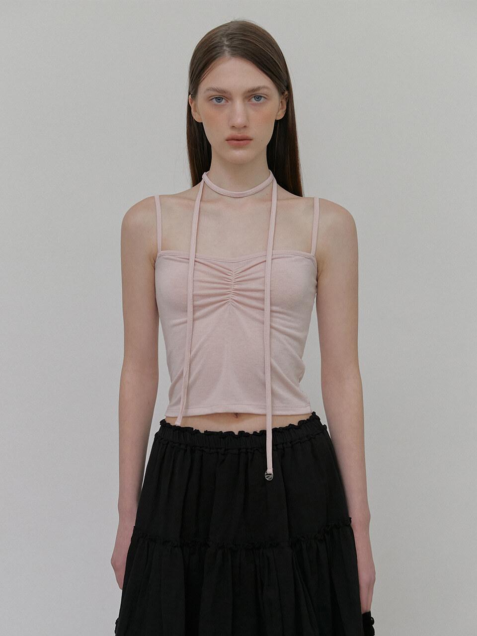 ETMON Scarf Shirring Sleeveless Top, Pink