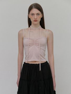 ETMON Scarf Shirring Sleeveless Top, Pink