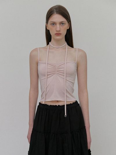 ETMON Scarf Shirring Sleeveless Top, Pink