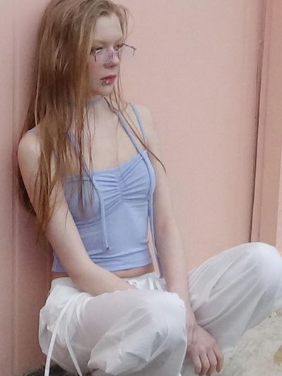 ETMON Scarf Shirring Sleeveless Top, Sky Blue