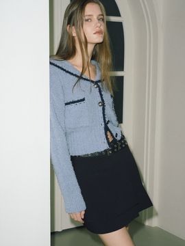 ETMON Shawl Sailor Collar Knit Cardigan (Blue)