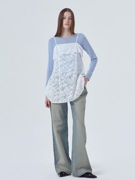 ETMON Sheer Frill Slip Mini Dress, White(Lace)