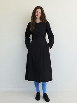 ETMON Side Tuck Shirring Dress, Black