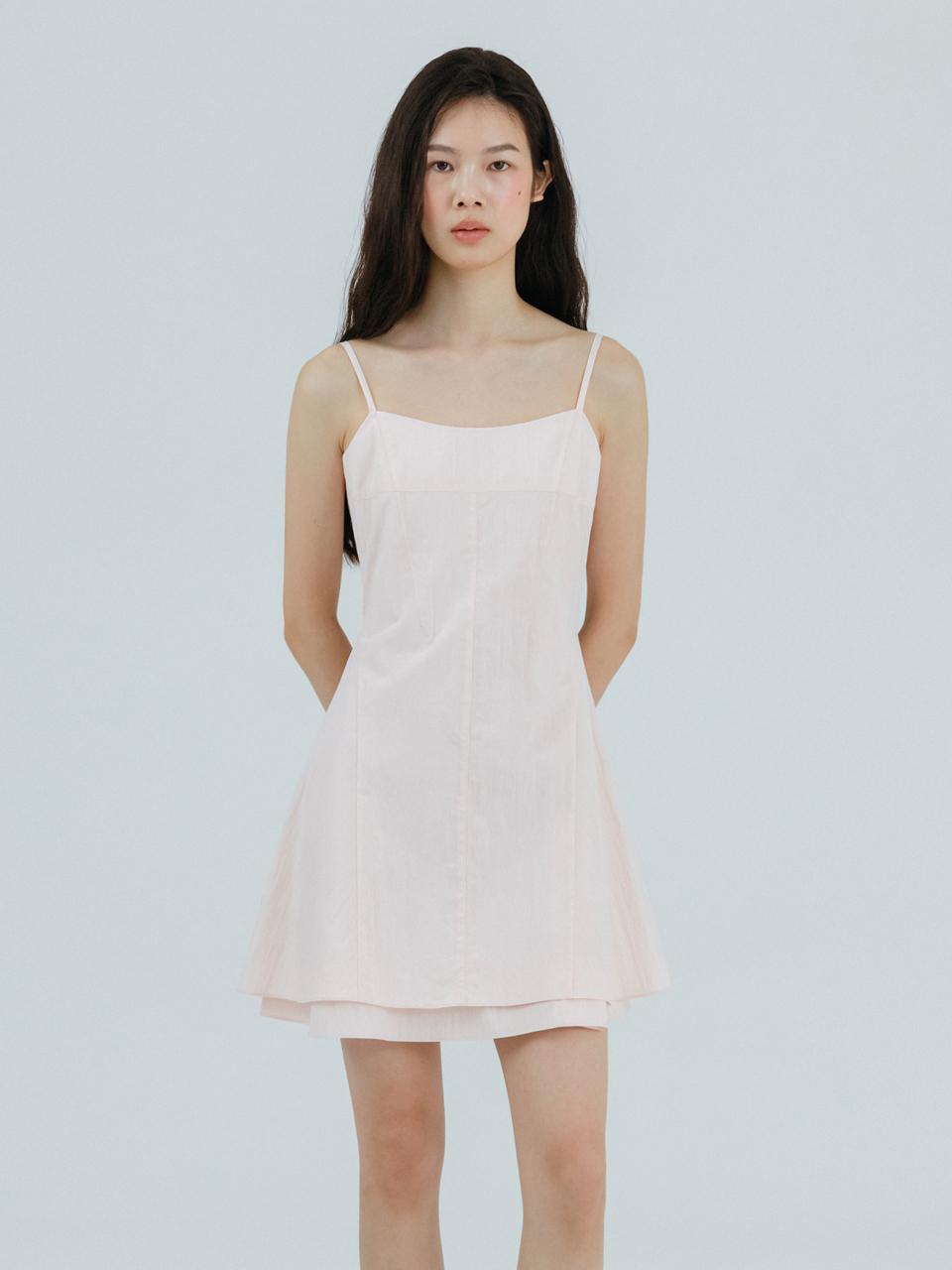 ETMON Slip Flare Layered Mini Dress [Light Pink]