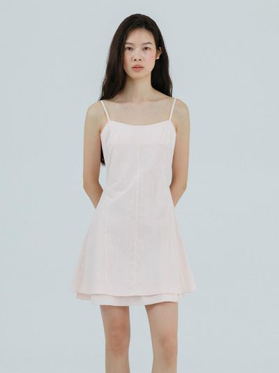 ETMON Slip Flare Layered Mini Dress [Light Pink]