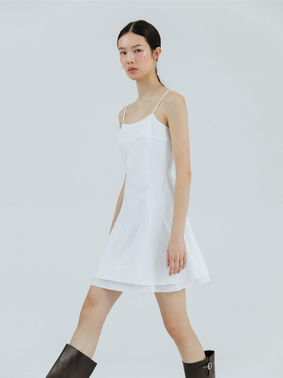 ETMON Slip Flare Layered Mini Dress [WHITE]