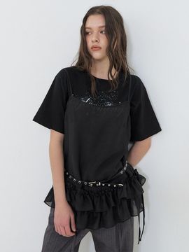 ETMON Slip Frill Blouse [Black]