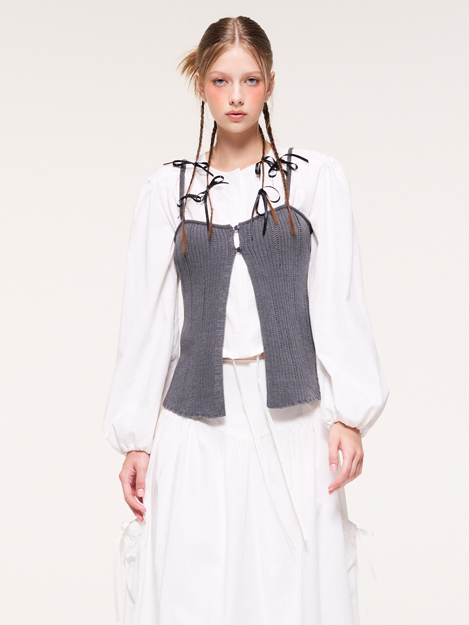ETMON Slit Layered Knit Bustier, Charcoal Grey