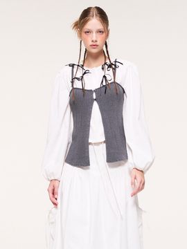 ETMON Slit Layered Knit Bustier, Charcoal Grey