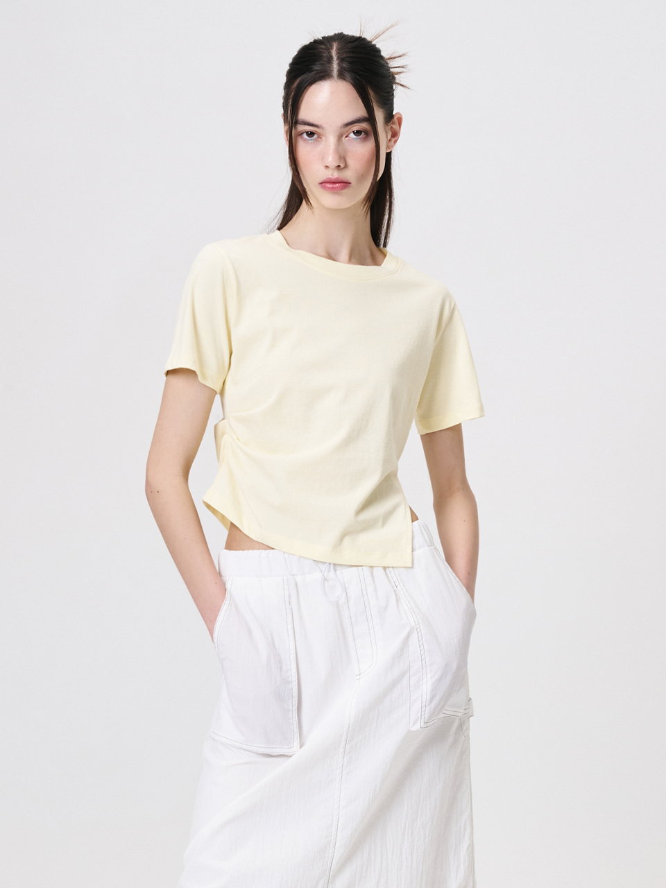 ETMON Slit Pintuck T-Shirt_Light Yellow