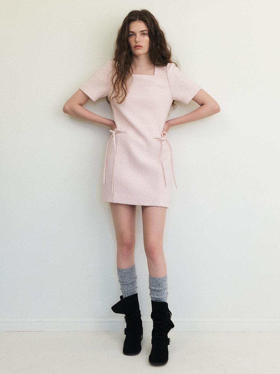 ETMON Strap Tweed Mini Dress, Light Pink