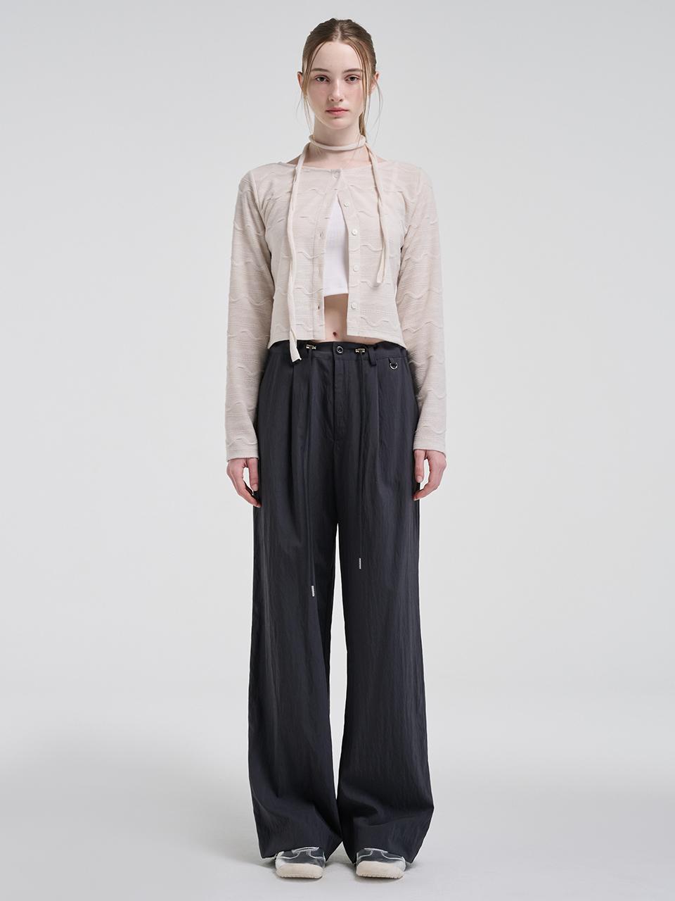 ETMON String Pintuck Nylon Pants, Charcoal