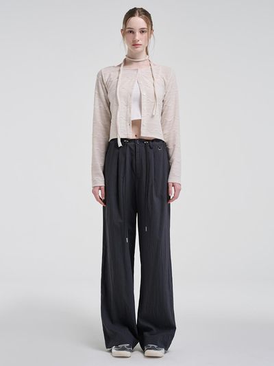 ETMON String Pintuck Nylon Pants, Charcoal