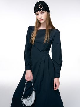 ETMON Unbalance Line Pintuck Dress - Black