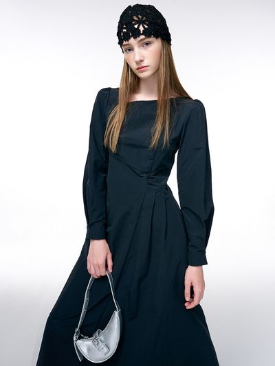 ETMON Unbalance Line Pintuck Dress - Black
