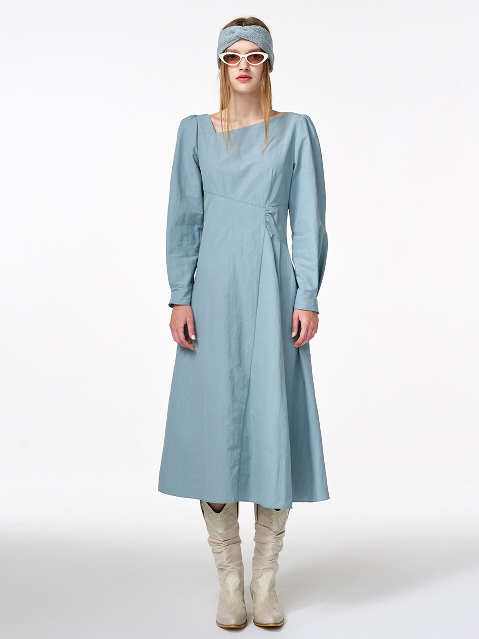ETMON Unbalance Line Pintuck Dress - Greyish Blue
