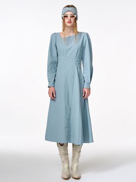 ETMON Unbalance Line Pintuck Dress - Greyish Blue